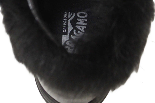 Salvatore Ferragamo Black Leather Nisia Wint Fur Trim Sneakers Size 37