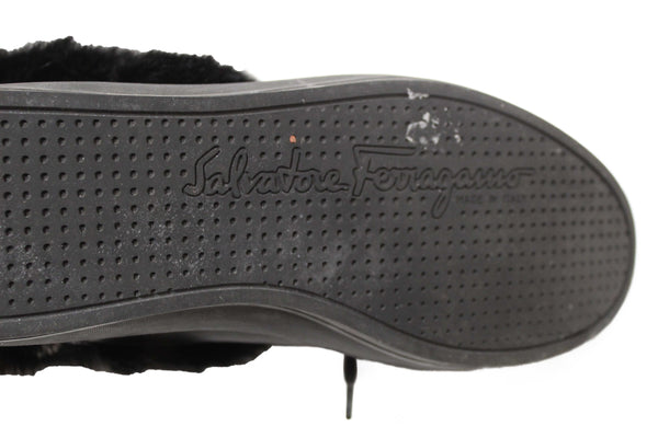 Salvatore Ferragamo Black Leather Nisia Wint Fur Trim Sneakers Size 37