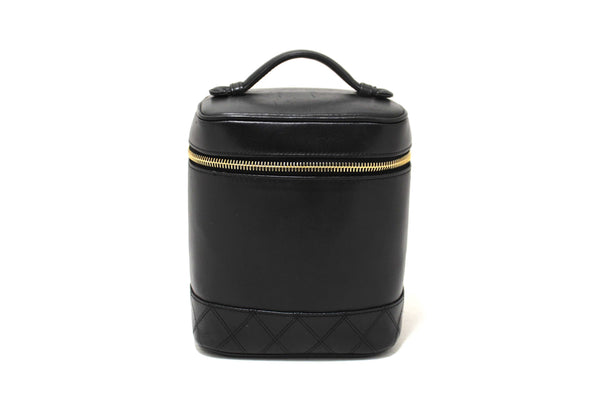 Chanel Vintage Black Lambskin Leather Vanity Cosmetic Case