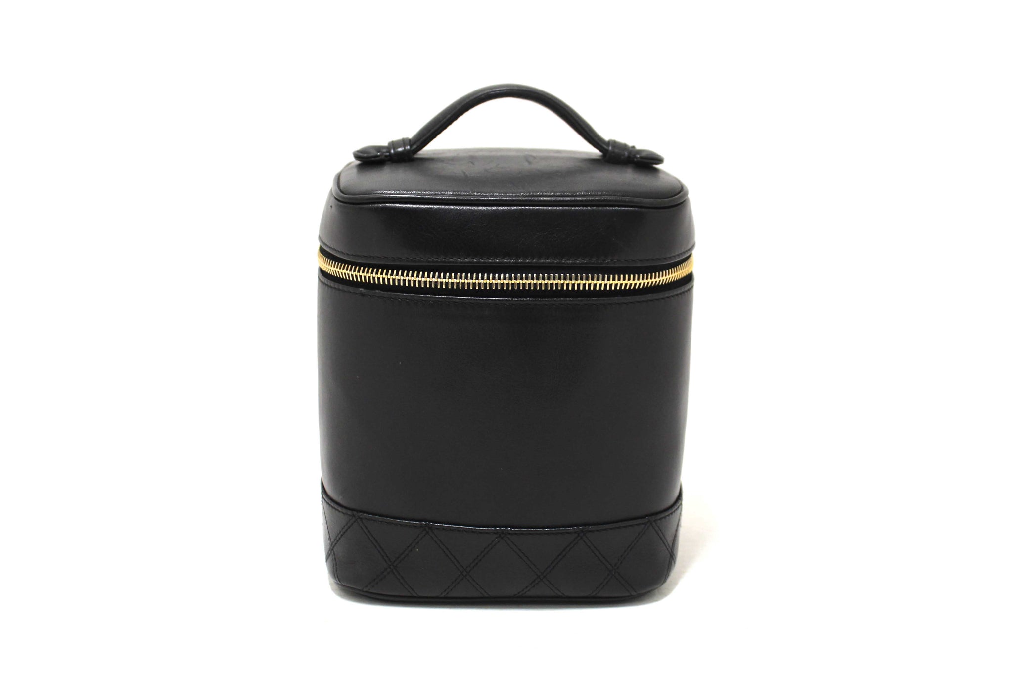 Chanel Vintage Black Lambskin Leather Vanity Cosmetic Case