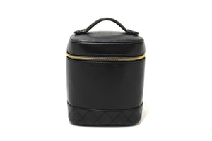 Chanel Vintage Black Lambskin Leather Vanity Cosmetic Case