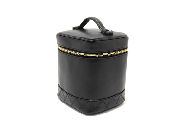 Chanel Vintage Black Lambskin Leather Vanity Cosmetic Case
