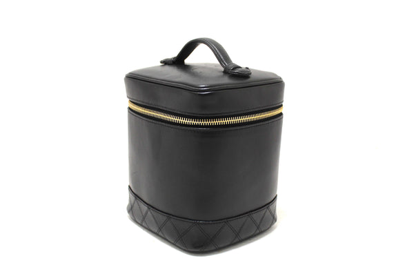 Chanel Vintage Black Lambskin Leather Vanity Cosmetic Case