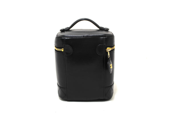 Chanel Vintage Black Lambskin Leather Vanity Cosmetic Case