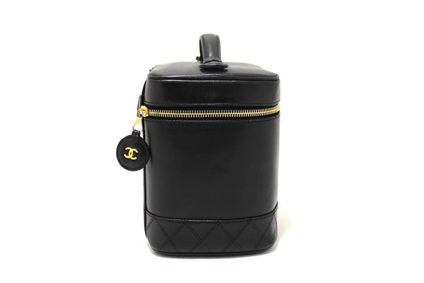 Chanel Vintage Black Lambskin Leather Vanity Cosmetic Case