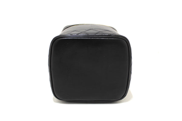 Chanel Vintage Black Lambskin Leather Vanity Cosmetic Case