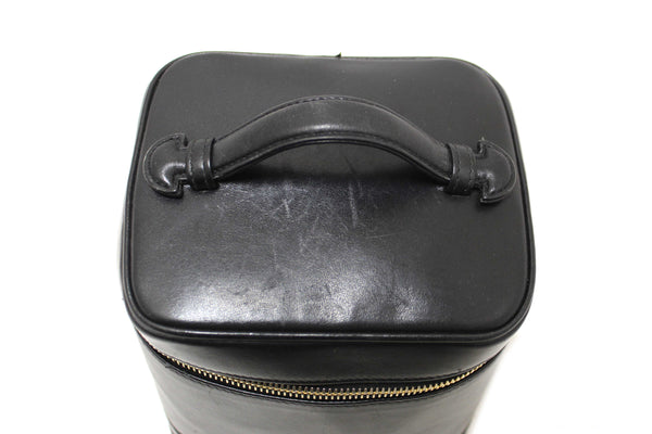 Chanel Vintage Black Lambskin Leather Vanity Cosmetic Case