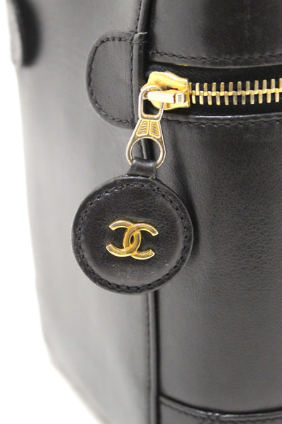 Chanel Vintage Black Lambskin Leather Vanity Cosmetic Case