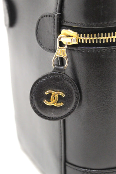 Chanel Vintage Black Lambskin Leather Vanity Cosmetic Case