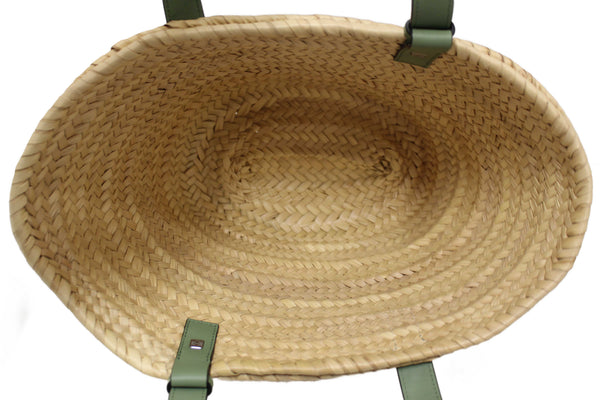 Loewe Palm Leaf and Green Calfskin Leather Basket Bag