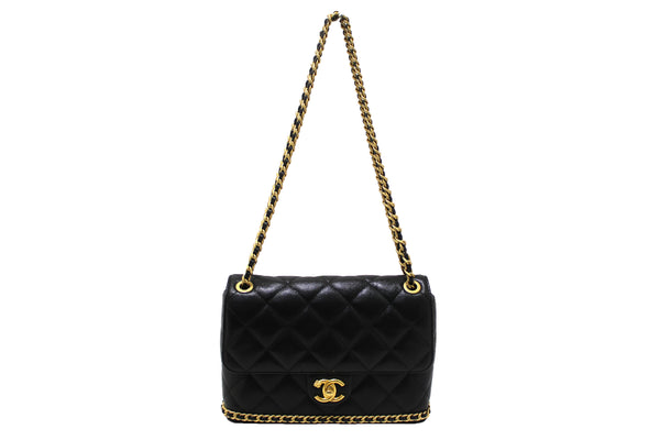 Chanel Black Quilted Caviar Leather Camellia Chain Around Flap Shoulder Bag | Italystation.com