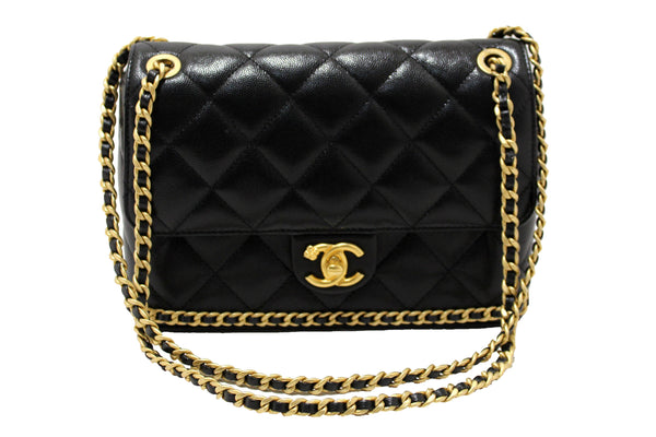 Chanel Black Quilted Caviar Leather Camellia Chain Around Flap Shoulder Bag | Italystation.com