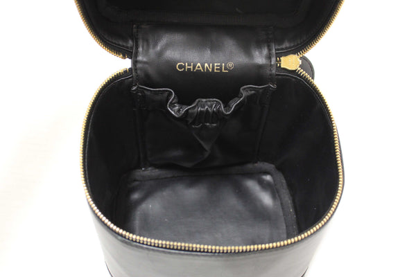 Chanel Vintage Black Lambskin Leather Vanity Cosmetic Case