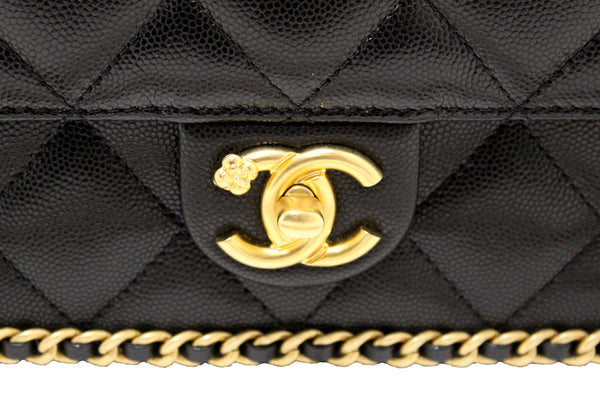 Chanel Black Quilted Caviar Leather Camellia Chain Around Flap Shoulder Bag | Italystation.com