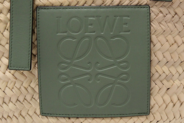 Loewe Palm Leaf and Green Calfskin Leather Basket Bag