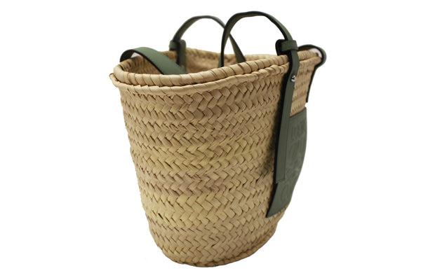 Loewe Palm Leaf and Green Calfskin Leather Basket Bag