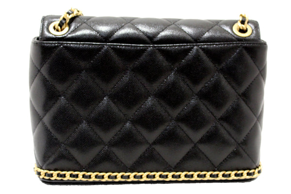 Chanel Black Quilted Caviar Leather Camellia Chain Around Flap Shoulder Bag | Italystation.com