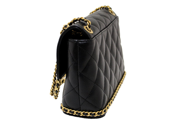 Chanel Black Quilted Caviar Leather Camellia Chain Around Flap Shoulder Bag | Italystation.com