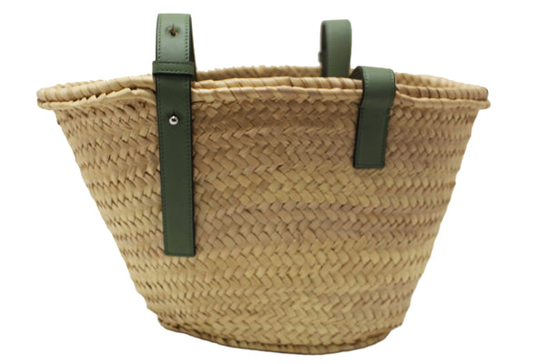 Loewe Palm Leaf and Green Calfskin Leather Basket Bag