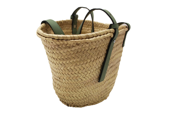 Loewe Palm Leaf and Green Calfskin Leather Basket Bag