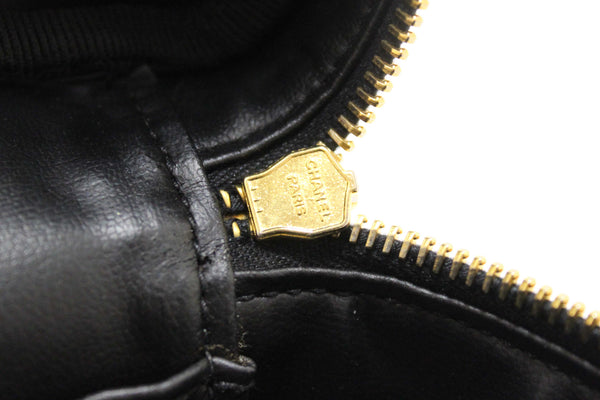 Chanel Vintage Black Lambskin Leather Vanity Cosmetic Case