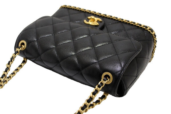 Chanel Black Quilted Caviar Leather Camellia Chain Around Flap Shoulder Bag | Italystation.com