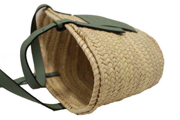Loewe Palm Leaf and Green Calfskin Leather Basket Bag