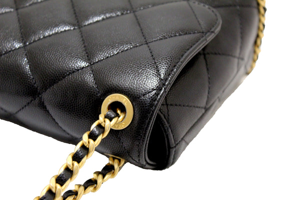 Chanel Black Quilted Caviar Leather Camellia Chain Around Flap Shoulder Bag | Italystation.com