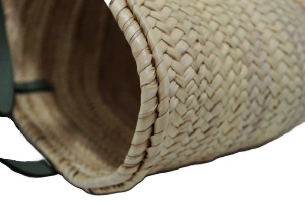 Loewe Palm Leaf and Green Calfskin Leather Basket Bag