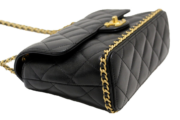 Chanel Black Quilted Caviar Leather Camellia Chain Around Flap Shoulder Bag | Italystation.com