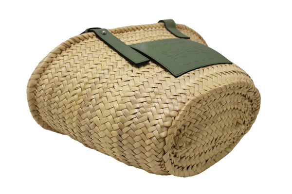 Loewe Palm Leaf and Green Calfskin Leather Basket Bag