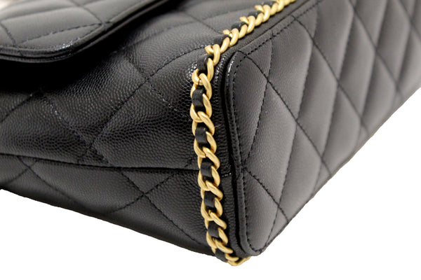 Chanel Black Quilted Caviar Leather Camellia Chain Around Flap Shoulder Bag | Italystation.com