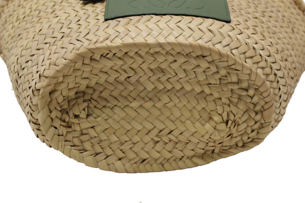Loewe Palm Leaf and Green Calfskin Leather Basket Bag