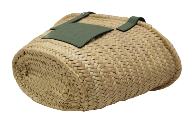Loewe Palm Leaf and Green Calfskin Leather Basket Bag