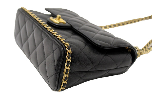 Chanel Black Quilted Caviar Leather Camellia Chain Around Flap Shoulder Bag | Italystation.com