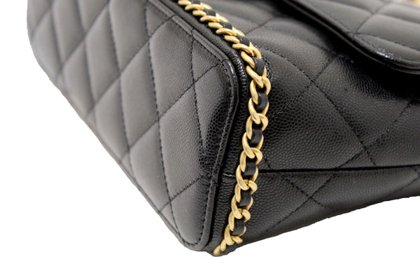 Chanel Black Quilted Caviar Leather Camellia Chain Around Flap Shoulder Bag | Italystation.com