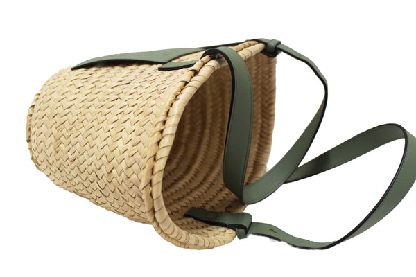 Loewe Palm Leaf and Green Calfskin Leather Basket Bag