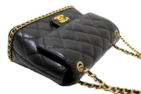 Chanel Black Quilted Caviar Leather Camellia Chain Around Flap Shoulder Bag | Italystation.com