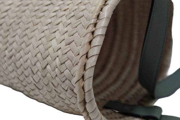 Loewe Palm Leaf and Green Calfskin Leather Basket Bag