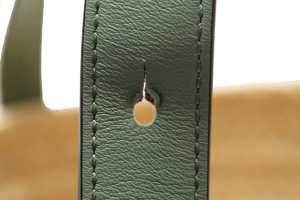 Loewe Palm Leaf and Green Calfskin Leather Basket Bag