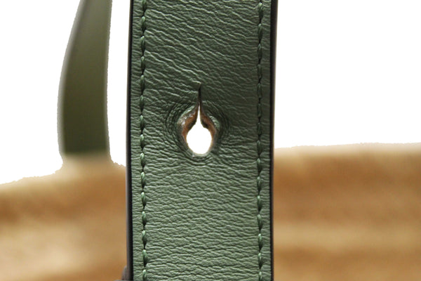 Loewe Palm Leaf and Green Calfskin Leather Basket Bag