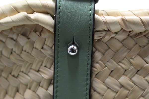 Loewe Palm Leaf and Green Calfskin Leather Basket Bag