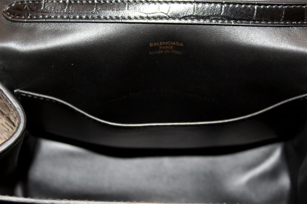 NEW Balenciaga Black Crocodile Embossed Leather Mini Rodeo Handbag