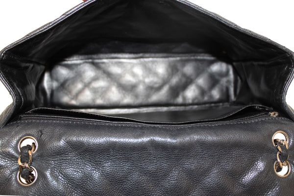 Chanel Black Quilted Washed Caviar Leather Classic Maxi Single Flap Shoulder Bag