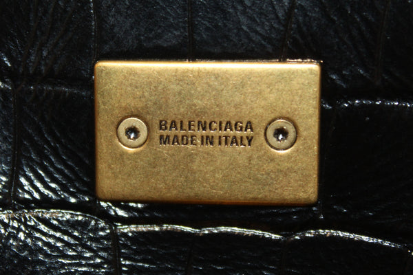 Paris Station Shop NEW Balenciaga Black Crocodile Embossed Leather Min | Italystation.com - Shop Now at italystation.com