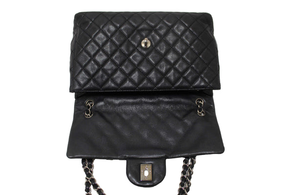 Chanel Black Quilted Washed Caviar Leather Classic Maxi Single Flap Shoulder Bag
