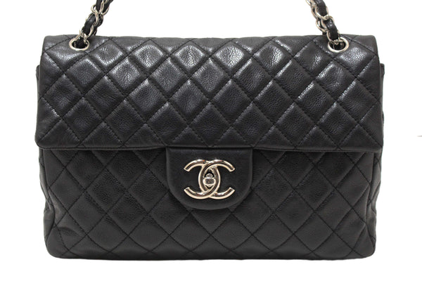 Chanel Black Quilted Washed Caviar Leather Classic Maxi Single Flap Shoulder Bag