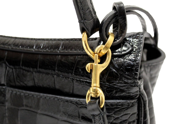 NEW Balenciaga Black Crocodile Embossed Leather Mini Rodeo Handbag