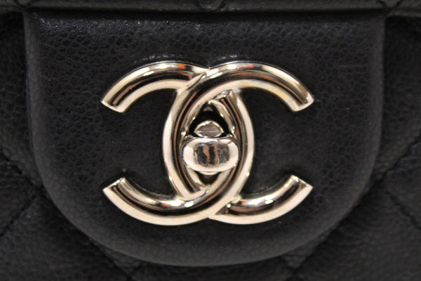 Chanel Black Quilted Washed Caviar Leather Classic Maxi Single Flap Shoulder Bag