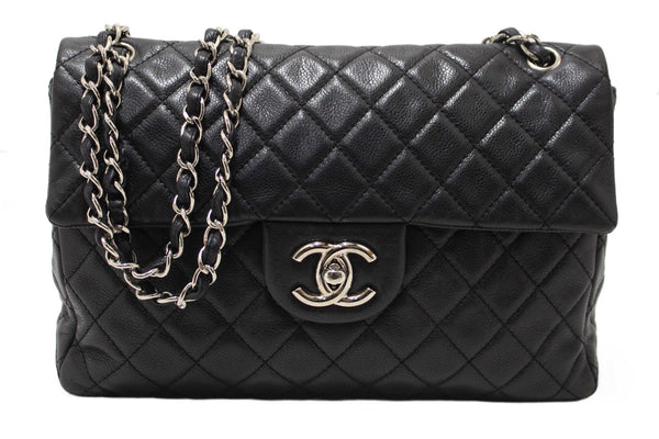 Chanel Black Quilted Washed Caviar Leather Classic Maxi Single Flap Shoulder Bag
